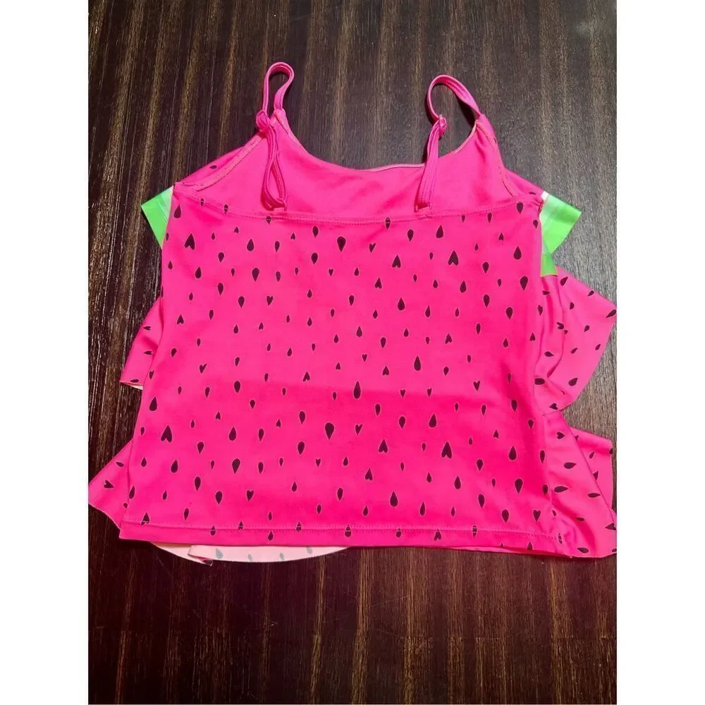 Justice little girls size 12 pink tankini swim top watermelon